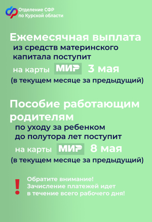 Пособия и пенсии в мае 2024 года: график выплат в Курской области