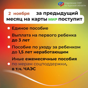 График выплат пособий и пенсий в ноябре 2024 года
